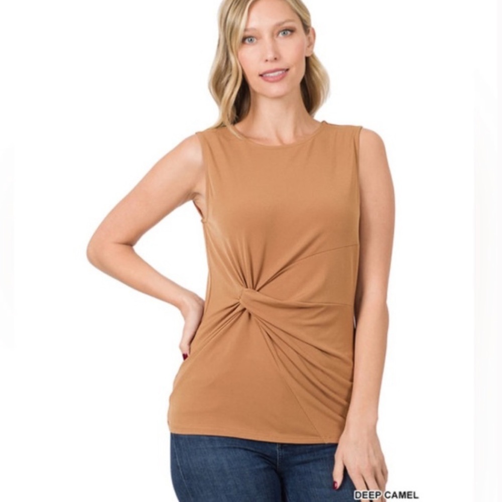 Zenana Front Knot Modern Chic Tank Top - Picture 4 of 4